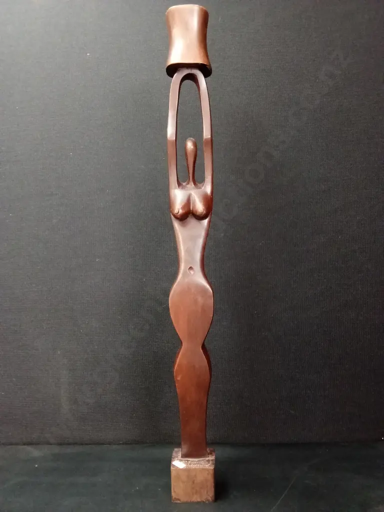 HAND-CARVED WOODEN SCULPTURAL CANDLESTICK HOLDER H88CM Image 1++