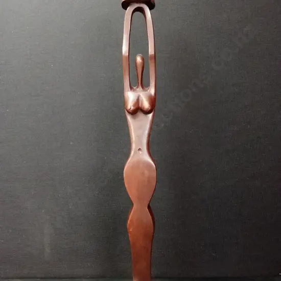 HAND-CARVED WOODEN SCULPTURAL CANDLESTICK HOLDER H88CM