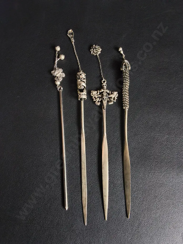 VINTAGE ORNATE METAL HAIRPIN AND LETTER OPENERS, 4 PIECES Image 1++