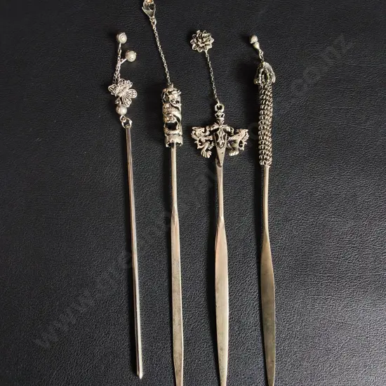 VINTAGE ORNATE METAL HAIRPIN AND LETTER OPENERS, 4 PIECES