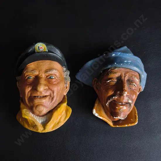 PAIR OF VINTAGE BOSSONS CHALKWARE HEADS, THE SKIPPER, AND SARDINIAN FISHERMAN, MADE IN ENGLAND, TALLEST H 17 CM