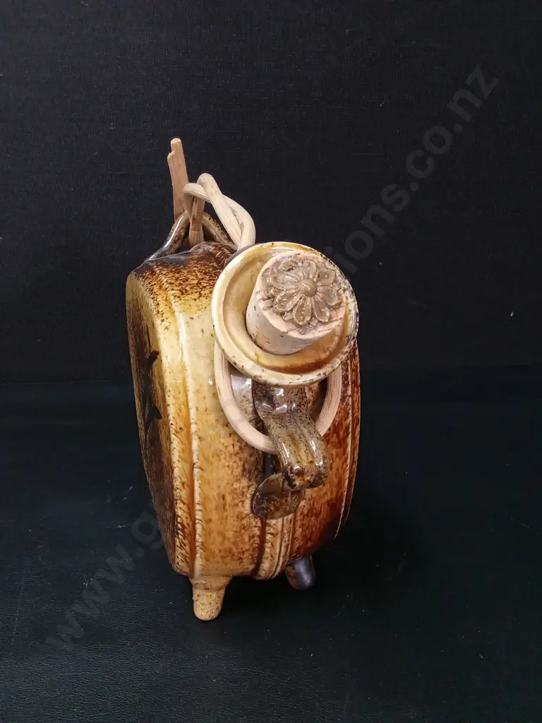 VINTAGE CERAMIC STUDIO POTTERY WINE FLASK H19CM Image 1++