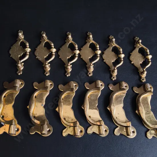 VINTAGE BRASS CHIPPENDALE STYLE DRAWER PULLS, 12 PIECES