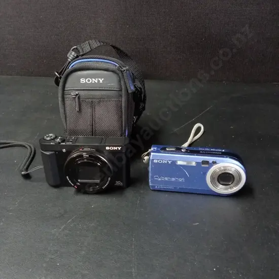 2 SONY CYBER-SHOT CAMERAS WITH 1 BAG, BOTH UNTESTED