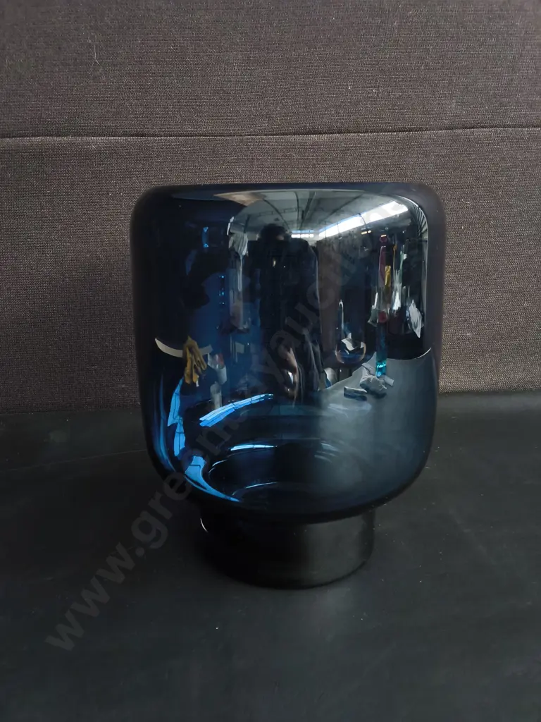 MID CENTURY MODERN MOUTH BLOWN BLUE GLASS VASE, H 24 CM Image 1++