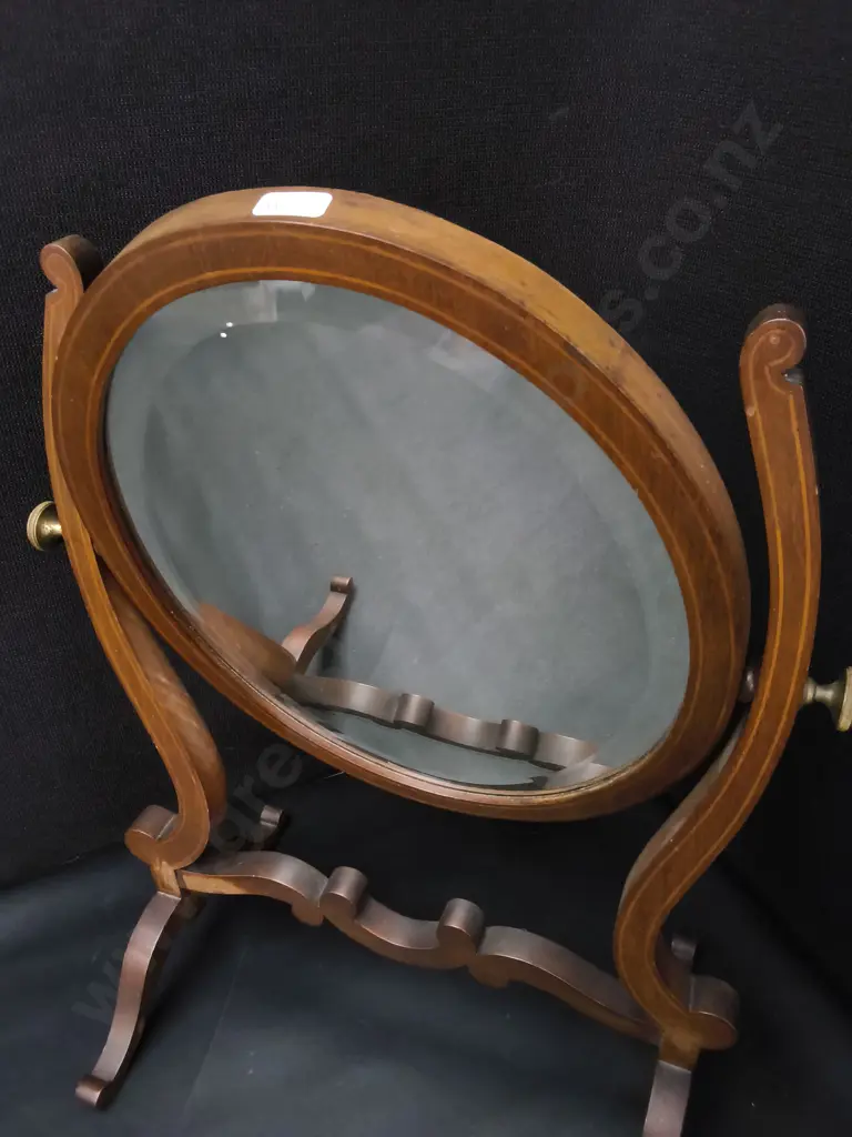 VINTAGE MAHOGANY FRAMED OVAL SWING DRESSING TABLE MIRROR, H 60 CM Image 1++