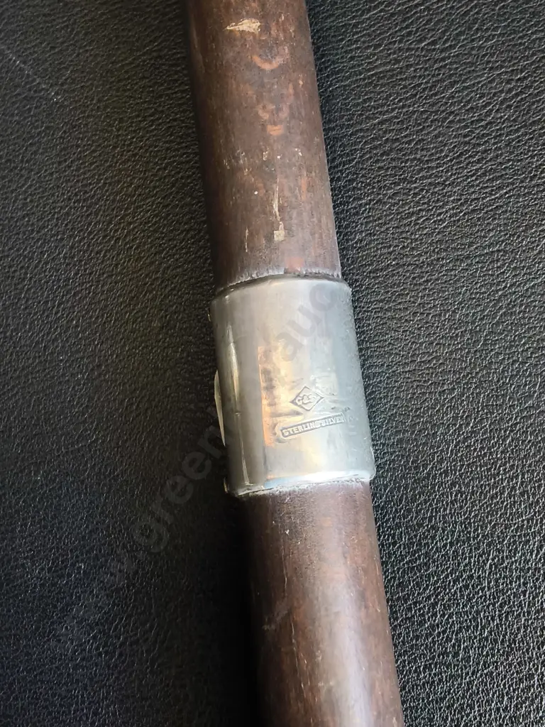 ANTIQUE WALKING CANE WITH STERLING SILVER ACCENTS Image 1++