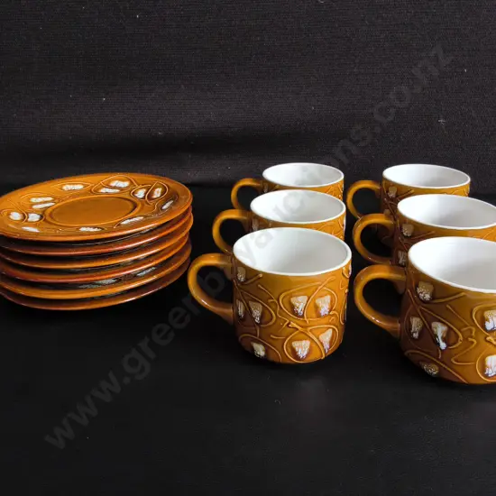 SET OF 6 VINTAGE CERAMIC CUP AND SAUCERS, MADE IN JAPAN