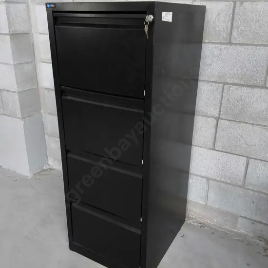 BLACK STEEL FILING CABINET, H 1.29 M X W 49 CM X D 57 CM