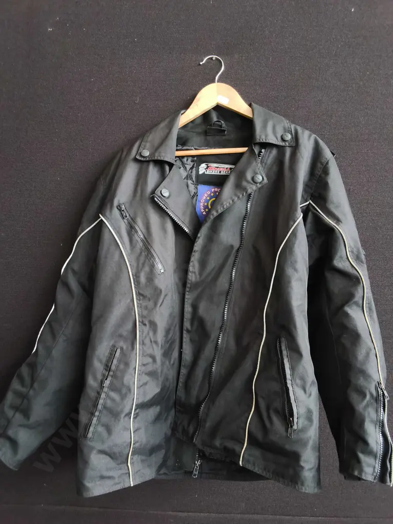 BOMBER JACKET SIZE UNKNOWN, AND CNELL BIKERS GEAR JACKET SIZE XL Image 1++