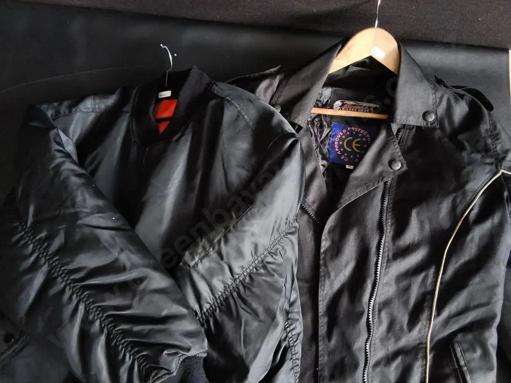 BOMBER JACKET SIZE UNKNOWN, AND CNELL BIKERS GEAR JACKET SIZE XL Image 1++