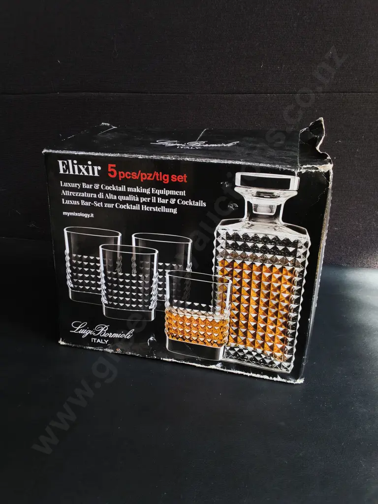 LUIGI BORMIOLI MIXOLOGY ELIXIR 5 PIECE WHISKY SET, MADE IN ITALY, BOXED Image 1++