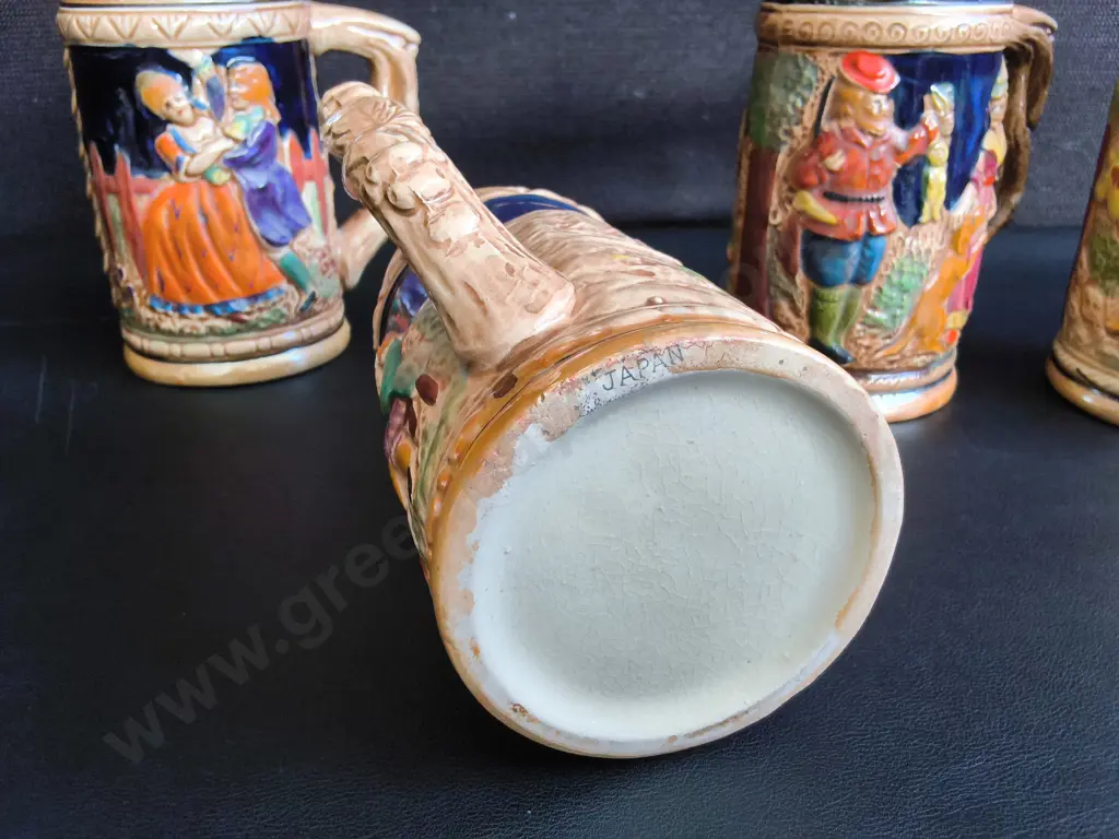 4 VINTAGE CERAMIC BEER STEINS, MADE IN JAPAN, H 14 CM Image 1++