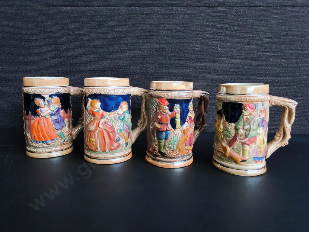 4 VINTAGE CERAMIC BEER STEINS, MADE IN JAPAN, H 14 CM Image 1++
