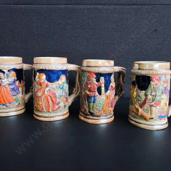 4 VINTAGE CERAMIC BEER STEINS, MADE IN JAPAN, H 14 CM
