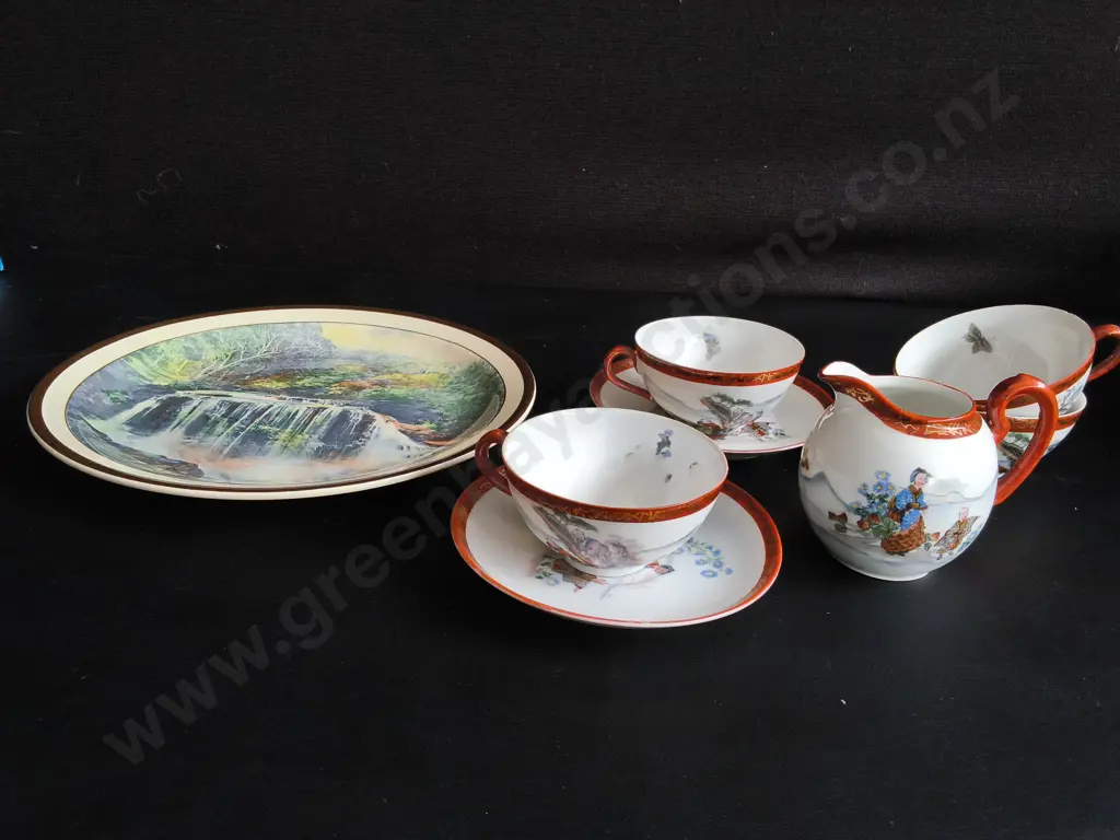 DECORATIVE PLATE AND 7 PIECE CHINESE TEA SET Image 1++