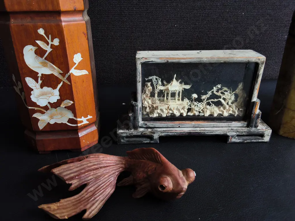 VINTAGE CHINESE DECORATIVE ITEMS, 5 PIECES, TALLEST H 14 CM Image 1++