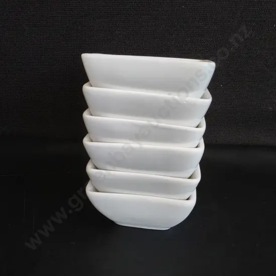 SET OF 6 WHITE SQUARE CERAMIC BOWLS