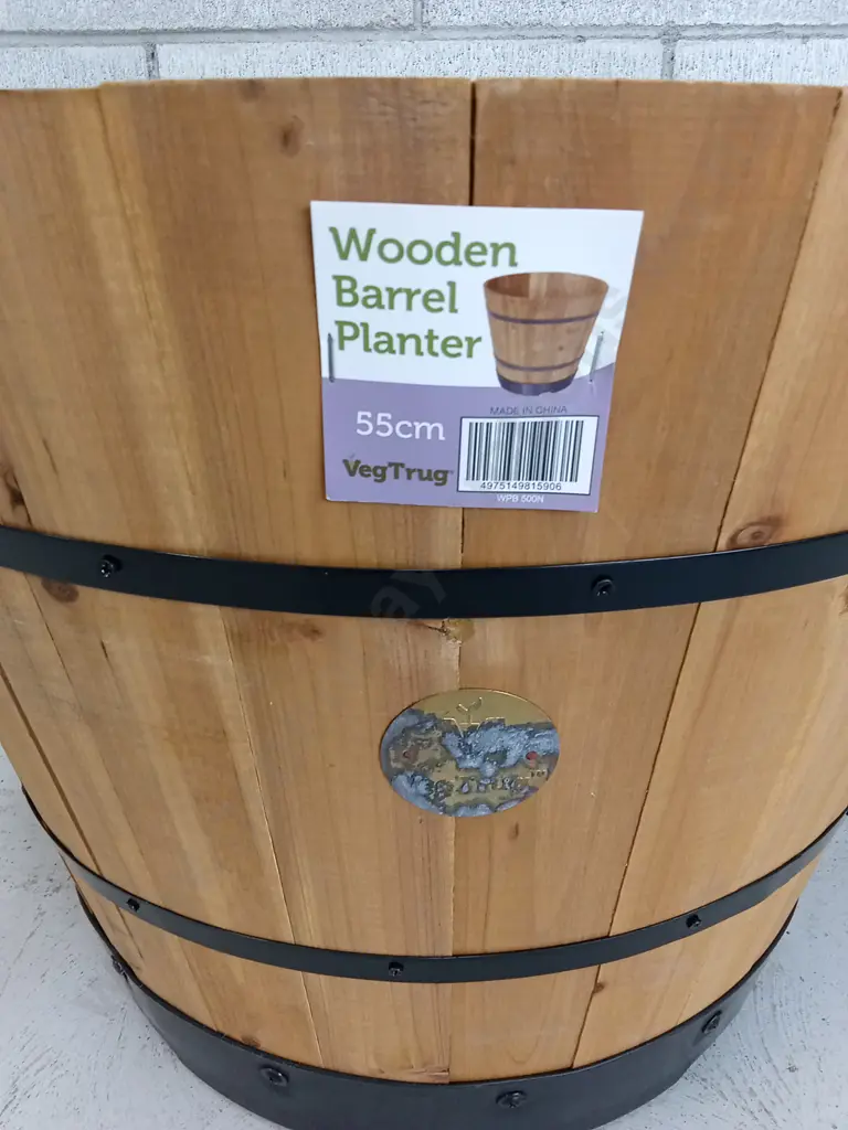 BRAND NEW VEGTRUG WOODEN BARREL PLANTER 55CM Image 1++