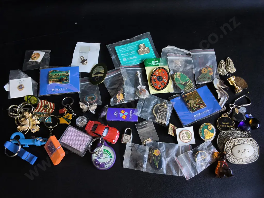 MIX OF VINTA PINS, KEYCHAINS, AND SOUVENIRS Image 1++