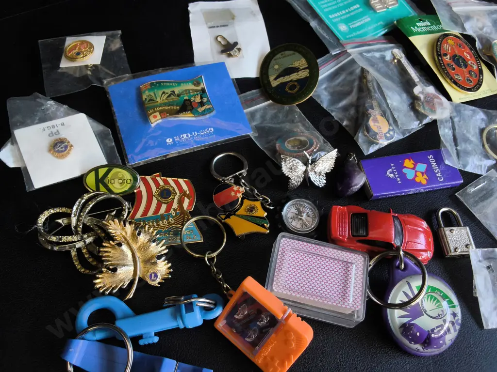 MIX OF VINTA PINS, KEYCHAINS, AND SOUVENIRS Image 1++