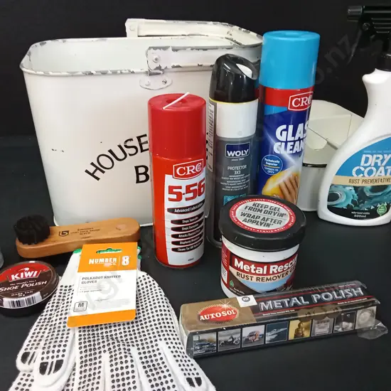 HOUSEKEEPERS BOX AND CONTENTS