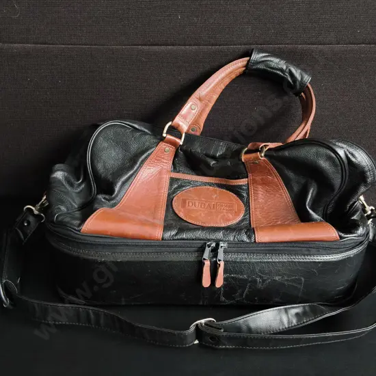 VINTAGE TWO TONE LEATHER DUFFEL BAG, W 44 CM APPROX