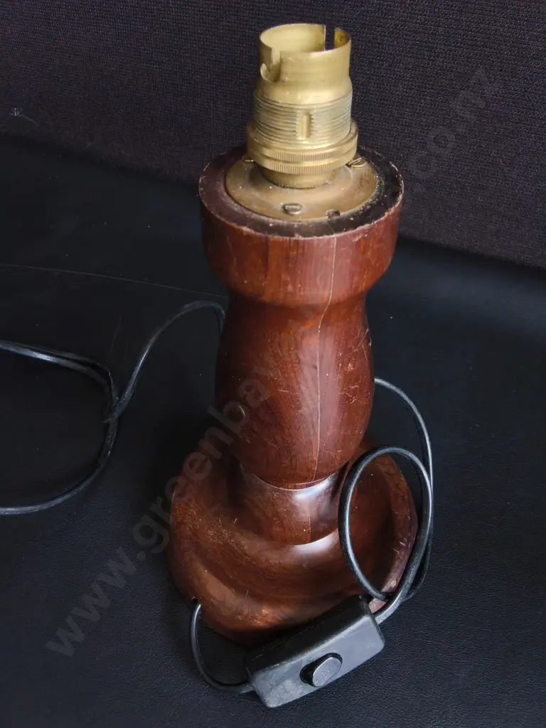 VINTAGE TURNED WOOD MID CENTURY TURNED WOOD TABLE LAMP BASE, H 26 CM Image 1++