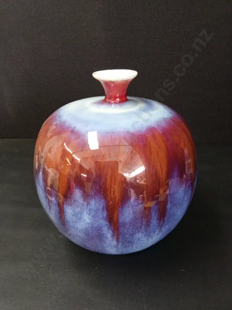 FLAMBÉ CERAMIC BULBOUS VASE H28CM Image 1++