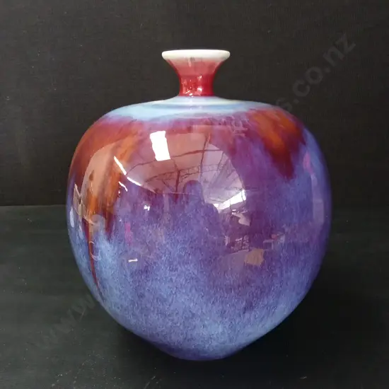 FLAMBÉ CERAMIC BULBOUS VASE H28CM