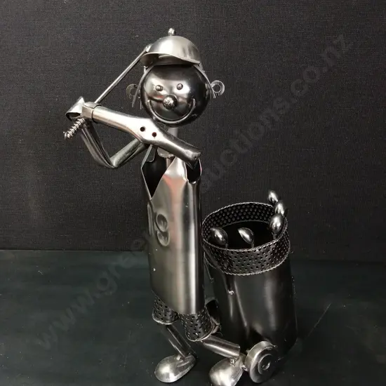 METAL GOLFER WINE BOTTLE HOLDER H38CM