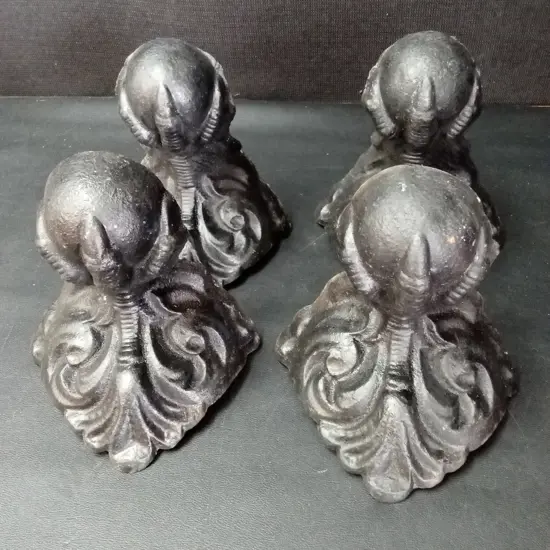 SET OF VINTAGE ORNATE CAST IRON CLAW FEET