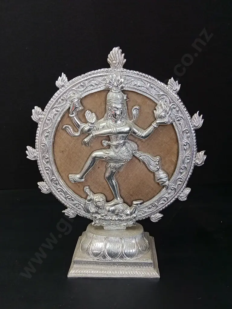 SILVER TONED SCULPTURE OF LIFE SHIVA AS NATARAJA H38CM Image 1++