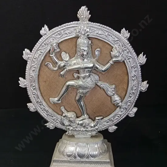 SILVER TONED SCULPTURE OF LIFE SHIVA AS NATARAJA H38CM