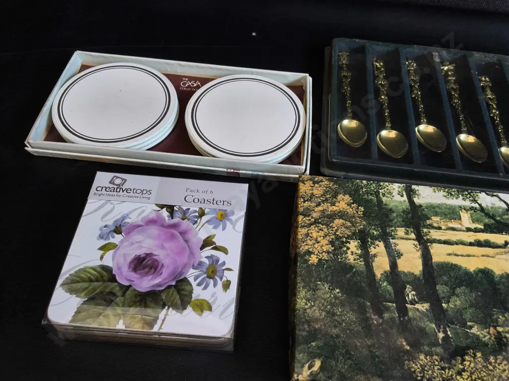 VINTAGE COASTERS AND CUTLERY SETS, INCLUDING SILVER PLATE Image 1++