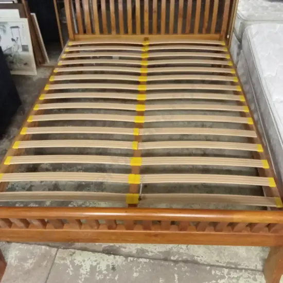 SOLID WOODEN SLAT BED FRAME AND MATTRESS