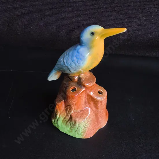 VINTAGE CROWN LYNN KINGFISHER FLOWER FROG, H 15 CM