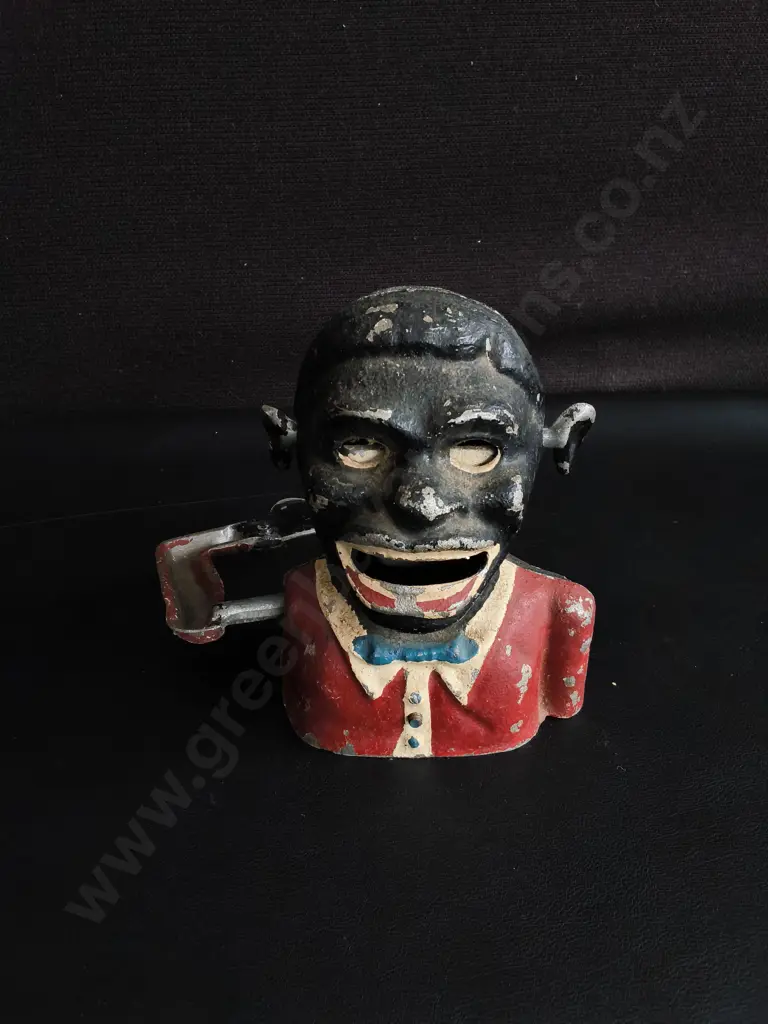 VINTAGE STARKIE'S PATENT MECHANICAL "JOLLY BOY" ALUMINIUM MONEY BOX, H 14 CM Image 1++