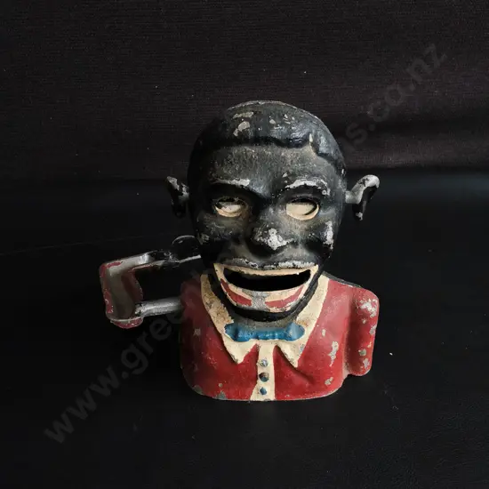 VINTAGE STARKIE'S PATENT MECHANICAL "JOLLY BOY" ALUMINIUM MONEY BOX, H 14 CM