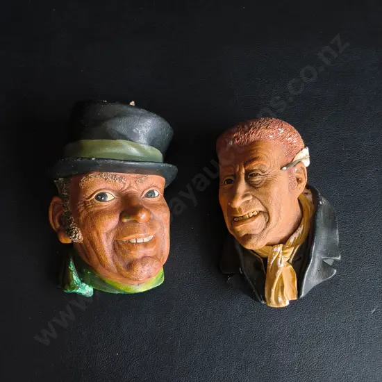PAIR OF VINTAGE BOSSONS CHALKWARE HEADS, PADDY AND URIAH HEEP, MADE IN ENGLAND, TALLEST H 15 CM