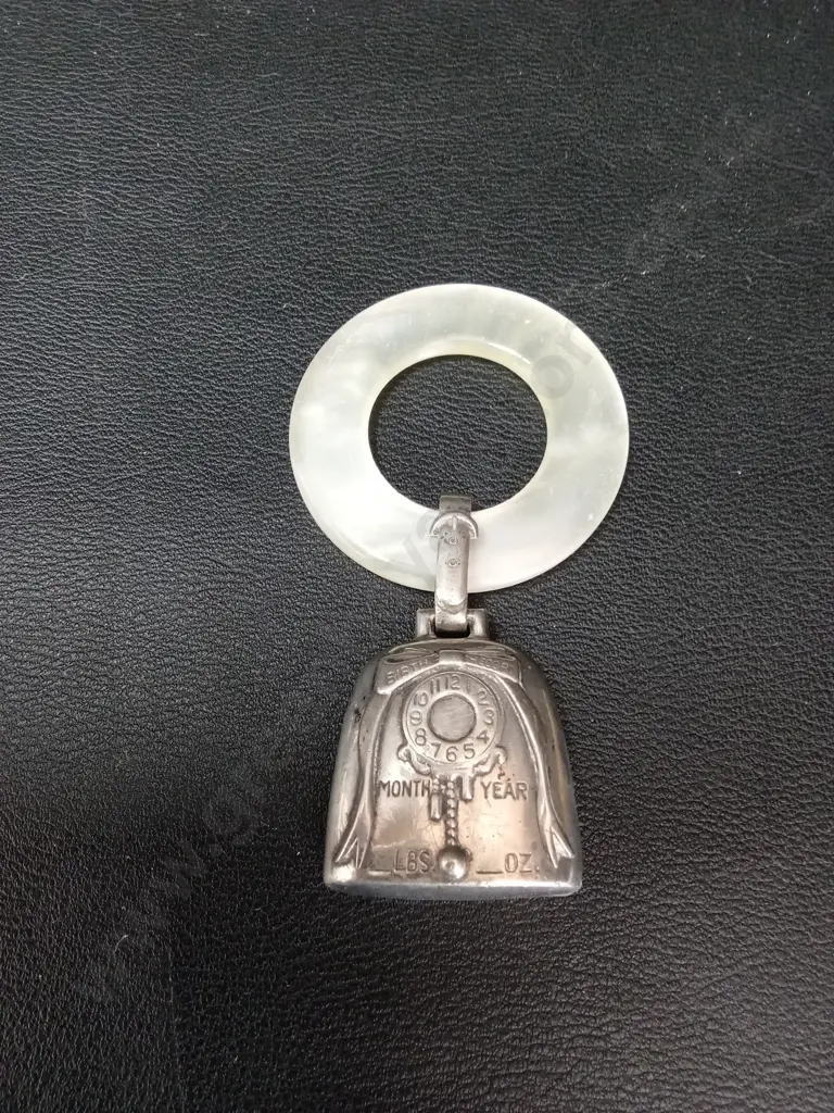 VINTAGE STERLING SILVER WEB BIRTH RECORD BABY RATTLE WITH TEETHING RING D4.5CM Image 1++
