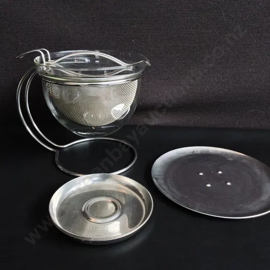 VINTAGE MONO FILIO GLASS TEAPOT WITH INTEGRATED WARMER BASE SET, H 18 CM