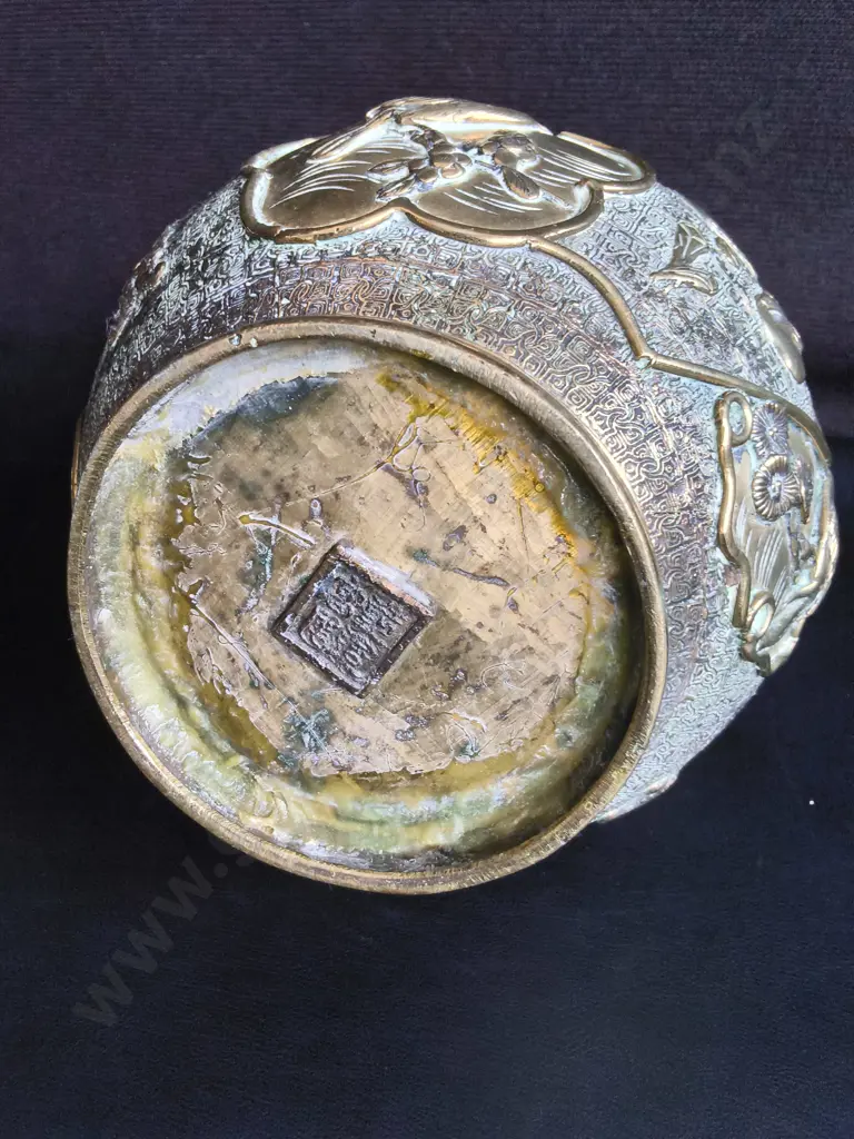 ANTIQUE ASIAN CAST BRONZE JARDINIÈRE PLANTER BOWL, XUANDE MARK, REPAIRED, H 15 CM Image 1++