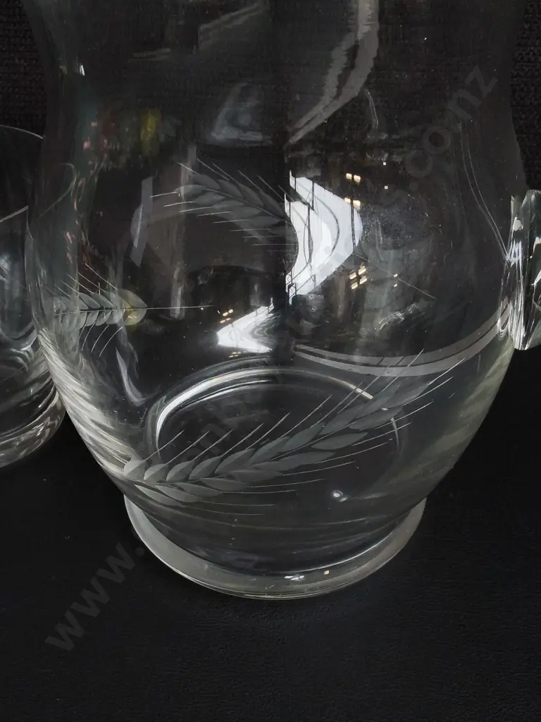 VINTAGE GLASS PITCHER AND TUMBLERS, SET OF 4, TALLEST H 20 CM Image 1++