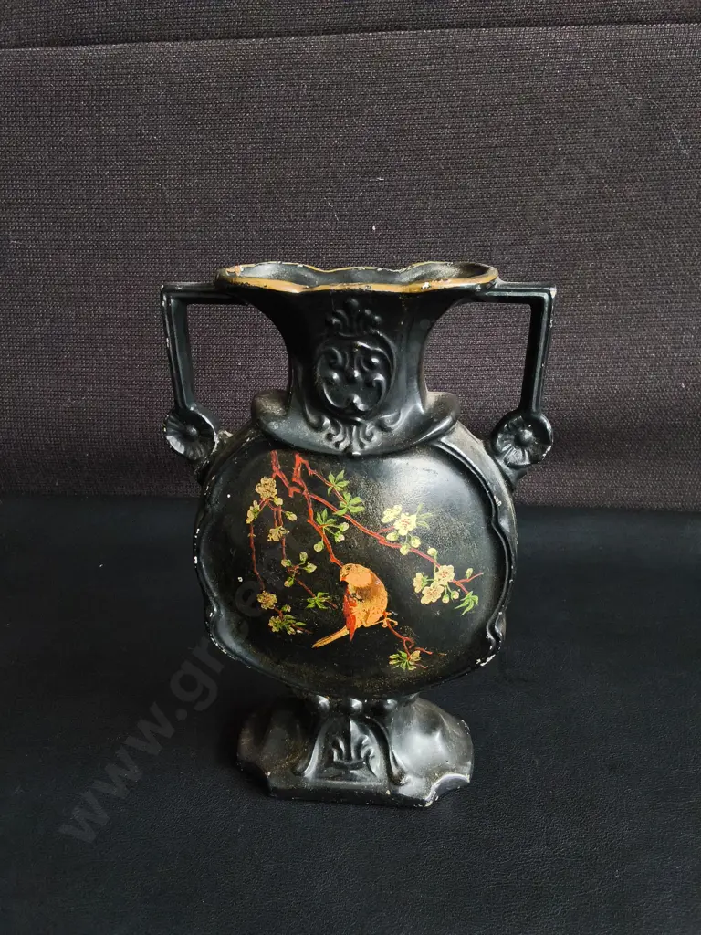 VINTAGE ART DECO SOELLO WARE BLACK MANTEL VASE, H 19 CM Image 1++