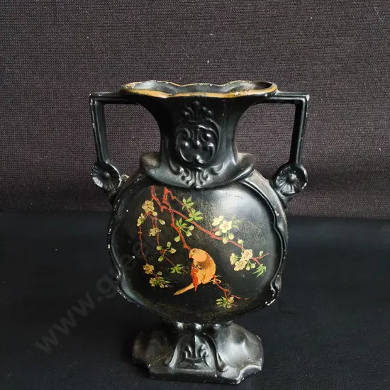 VINTAGE ART DECO SOELLO WARE BLACK MANTEL VASE, H 19 CM