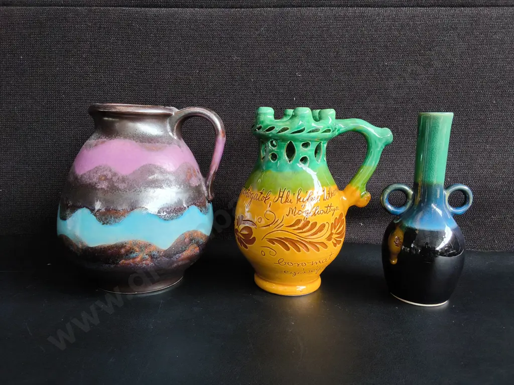 VINTAGE CERAMIC POTTERY, 3 PIECES, TALLEST H 18 CM Image 1++