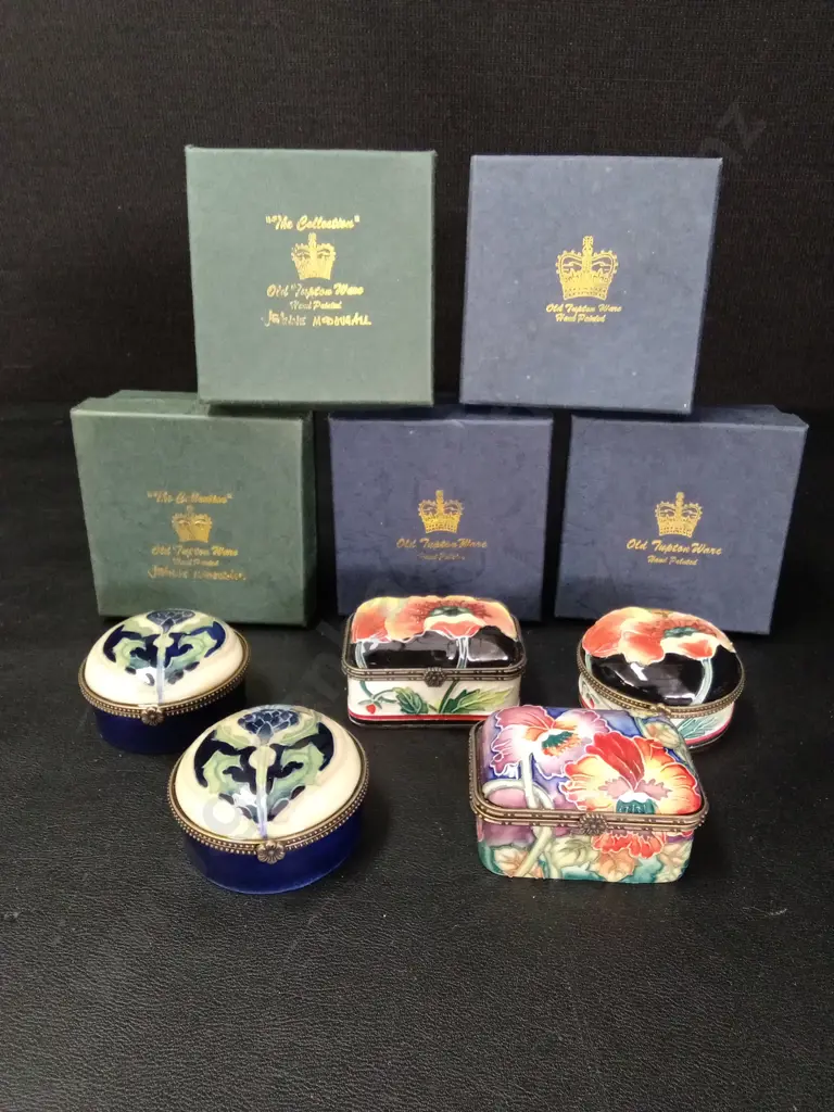 5 OLD TUPTON WARE HAND PAINTED TRINKET BOXES LARGEST L5.5CM Image 1++