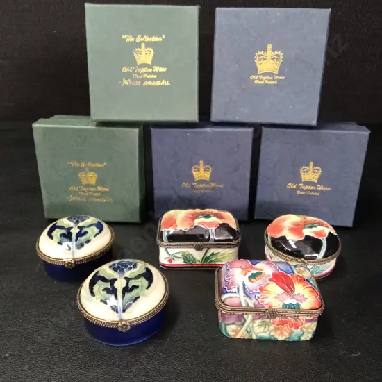 5 OLD TUPTON WARE HAND PAINTED TRINKET BOXES LARGEST L5.5CM