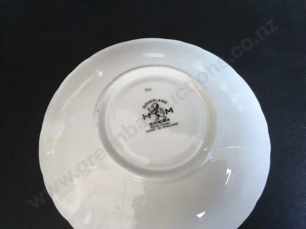 VINTAGE H.M. SUTHERLAND MINT GREEN AND PINK ROSE FINE BONE CHINA TEA SET, MADE IN ENGLAND, 21 PIECES Image 1++